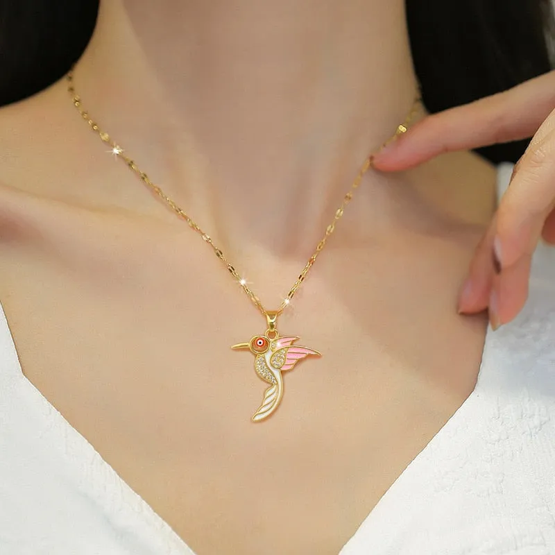 316L Stainless Steel Hummingbird Pendant Necklace For Women