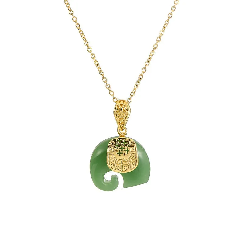 316L Stainless Steel Jade Elephant High Quality Pendant Necklace Woman