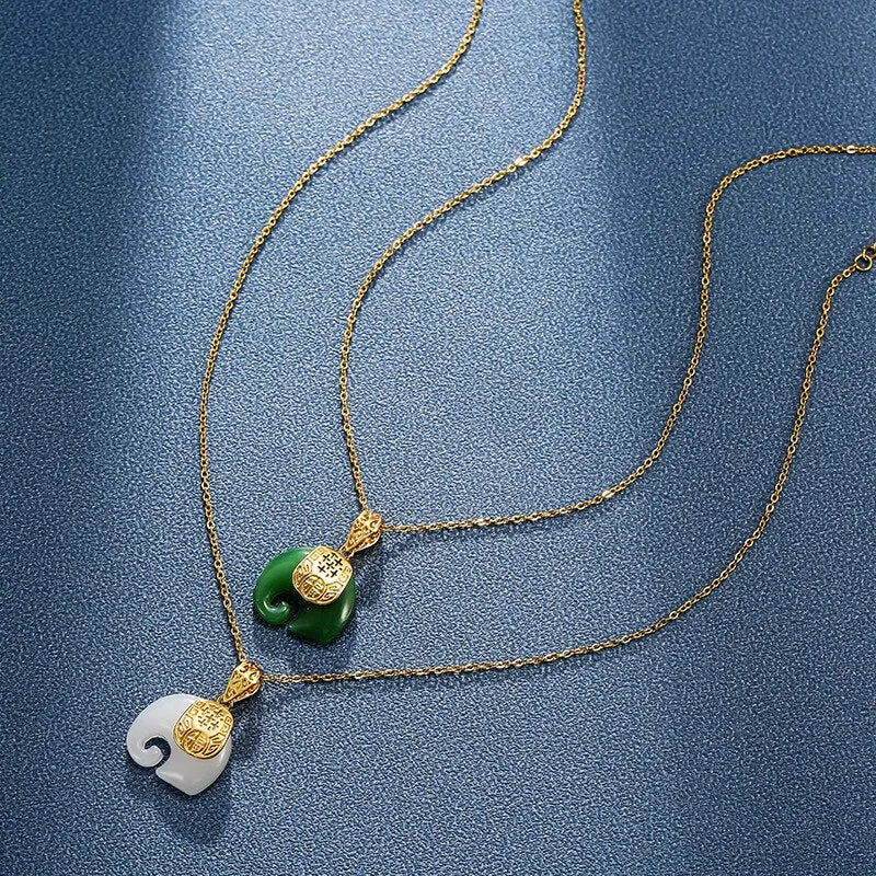 316L Stainless Steel Jade Elephant High Quality Pendant Necklace Woman