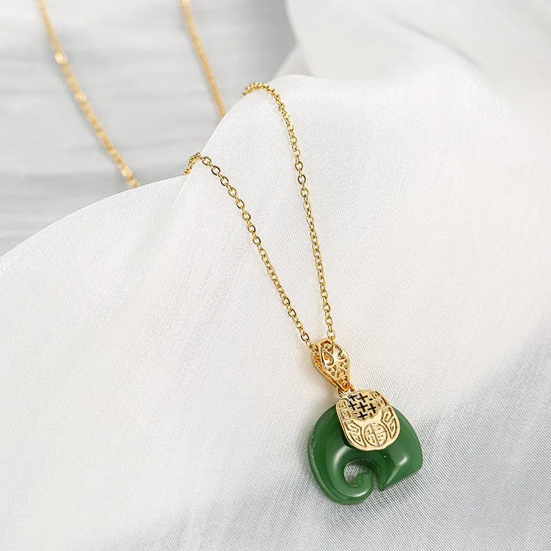 316L Stainless Steel Jade Elephant High Quality Pendant Necklace Woman