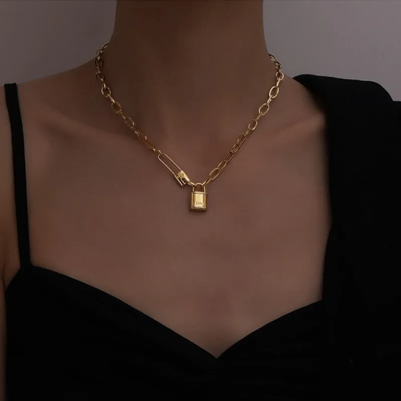 316L Stainless Steel Letter Love Lock Pendant Thick Chain Necklace