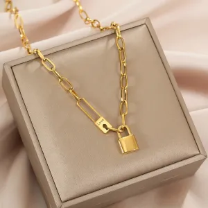 316L Stainless Steel Letter Love Lock Pendant Thick Chain Necklace