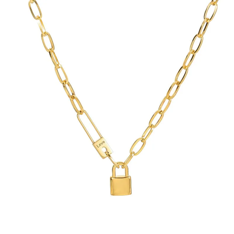 316L Stainless Steel Letter Love Lock Pendant Thick Chain Necklace