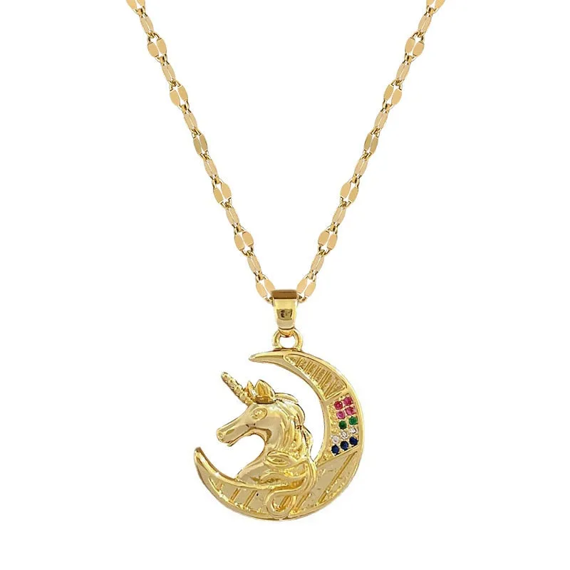 316L Stainless Steel Moon Horse Pendant Necklace For Women