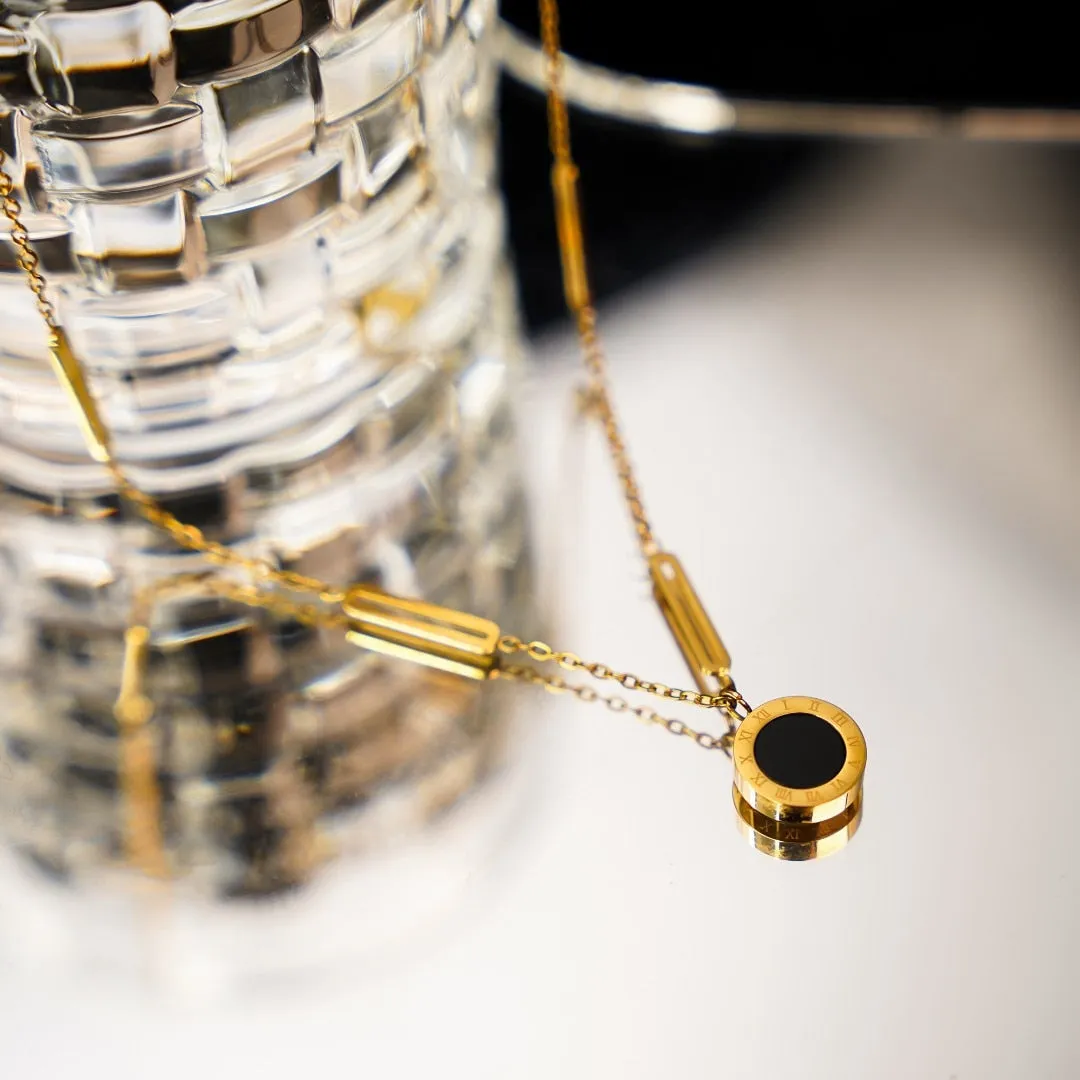 316L Stainless Steel Roman Digital Double Wafer Pendant Necklace for Women