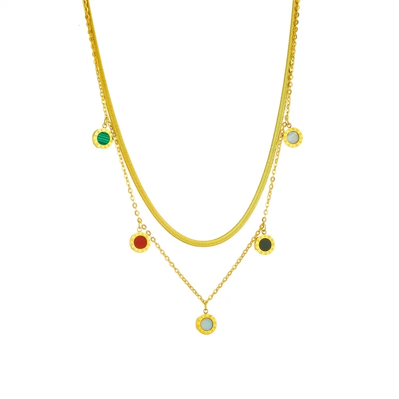 316L Stainless Steel Round Colorful Roman Numeral Pendant Necklace For Women