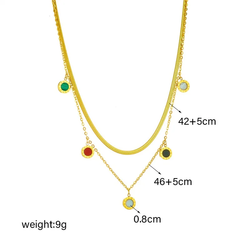 316L Stainless Steel Round Colorful Roman Numeral Pendant Necklace For Women