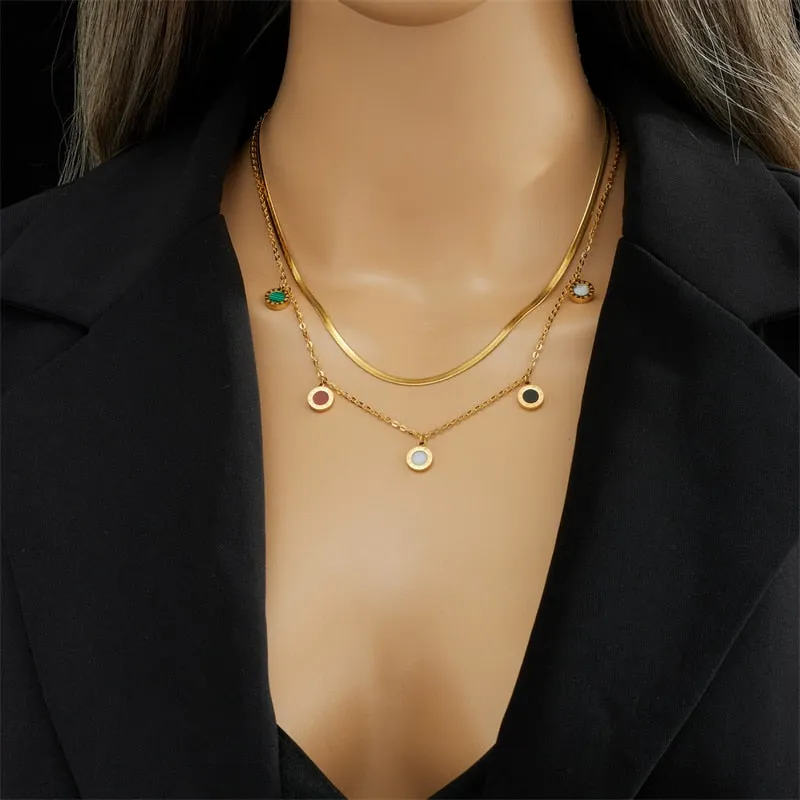316L Stainless Steel Round Colorful Roman Numeral Pendant Necklace For Women