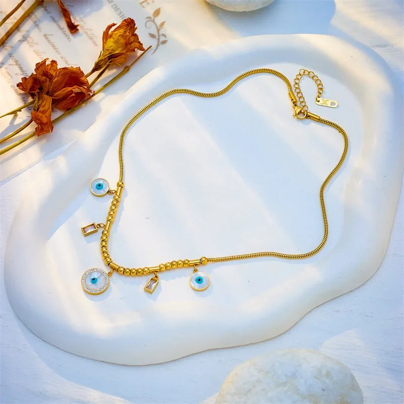 316L Stainless Steel Round Eye Crystal Pendant Necklace For Women
