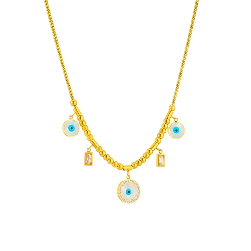 316L Stainless Steel Round Eye Crystal Pendant Necklace For Women