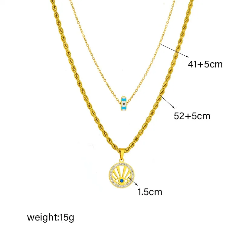 316L Stainless Steel Round Retro Eye Pendant Necklace For Women