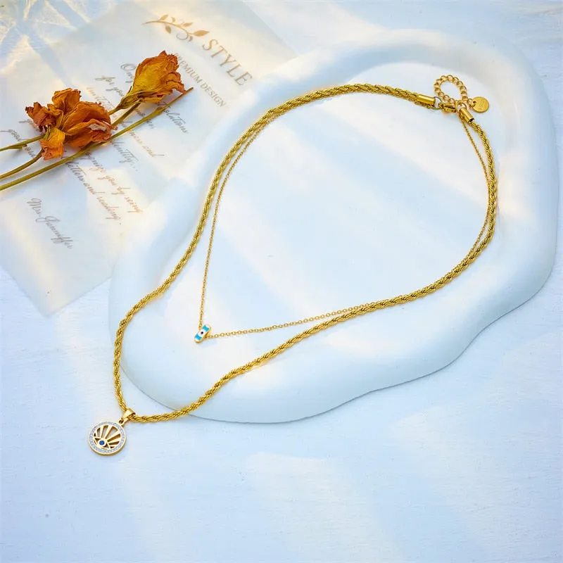 316L Stainless Steel Round Retro Eye Pendant Necklace For Women