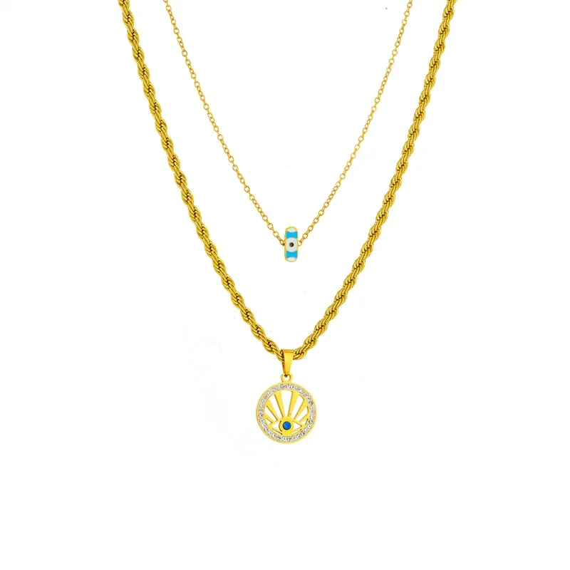 316L Stainless Steel Round Retro Eye Pendant Necklace For Women