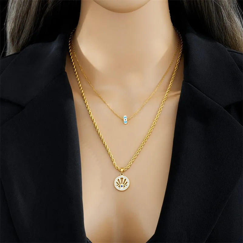 316L Stainless Steel Round Retro Eye Pendant Necklace For Women