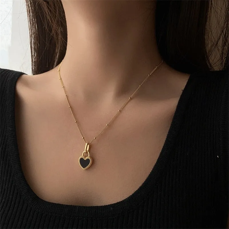 316L Stainless Steel Women Necklaces Ethnic Style Gold Color Lock Shape Pendant