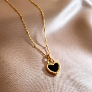 316L Stainless Steel Women Necklaces Ethnic Style Gold Color Lock Shape Pendant