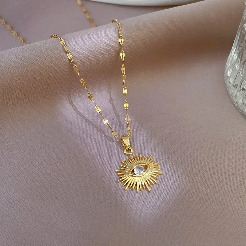 316L Stainless Steel Zircon Eye Shape Pendant Necklace For Women