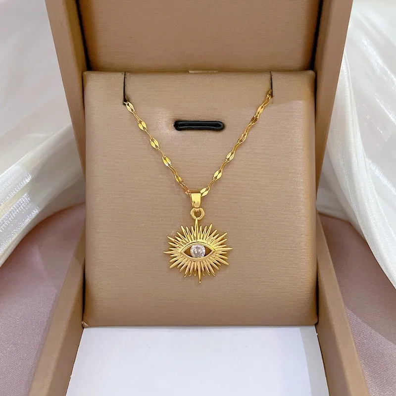 316L Stainless Steel Zircon Eye Shape Pendant Necklace For Women