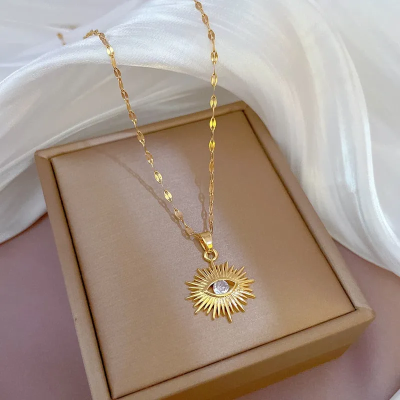 316L Stainless Steel Zircon Eye Shape Pendant Necklace For Women