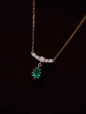 925 Sterling Silver Necklace Charm Jewelry - Emerald Water Drop Pendant - Xm273