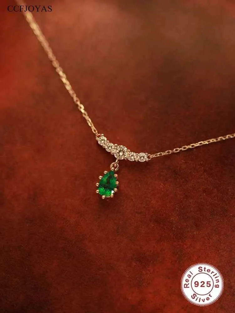 925 Sterling Silver Necklace Charm Jewelry - Emerald Water Drop Pendant - Xm273