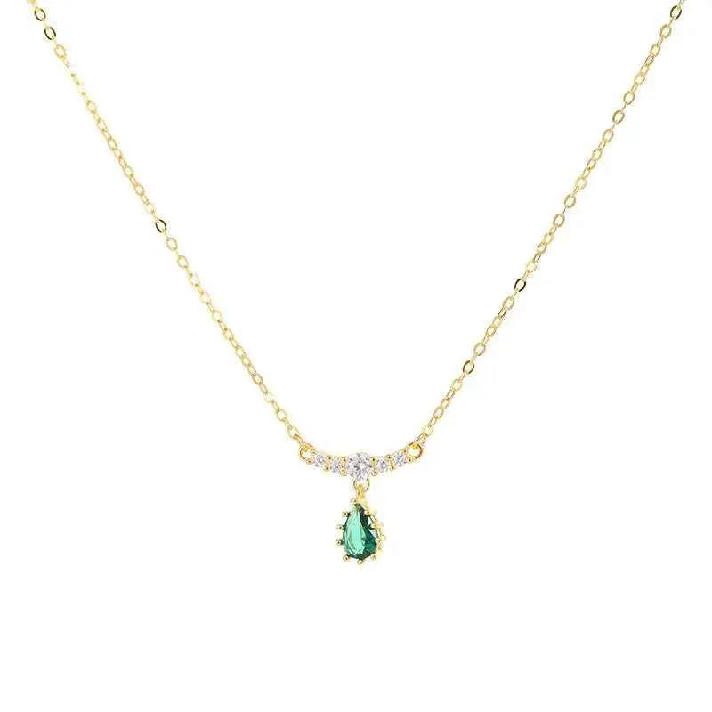 925 Sterling Silver Necklace Charm Jewelry - Emerald Water Drop Pendant - Xm273
