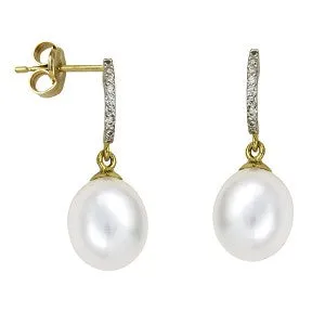 9CT Freshwater Cultured Pearl White CZ Drop E/R SE621CZ