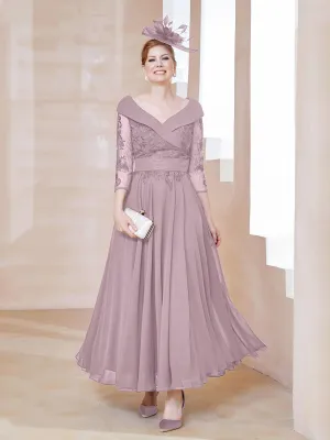 A-line V-neck Appliqued Chiffon Dress Dusk