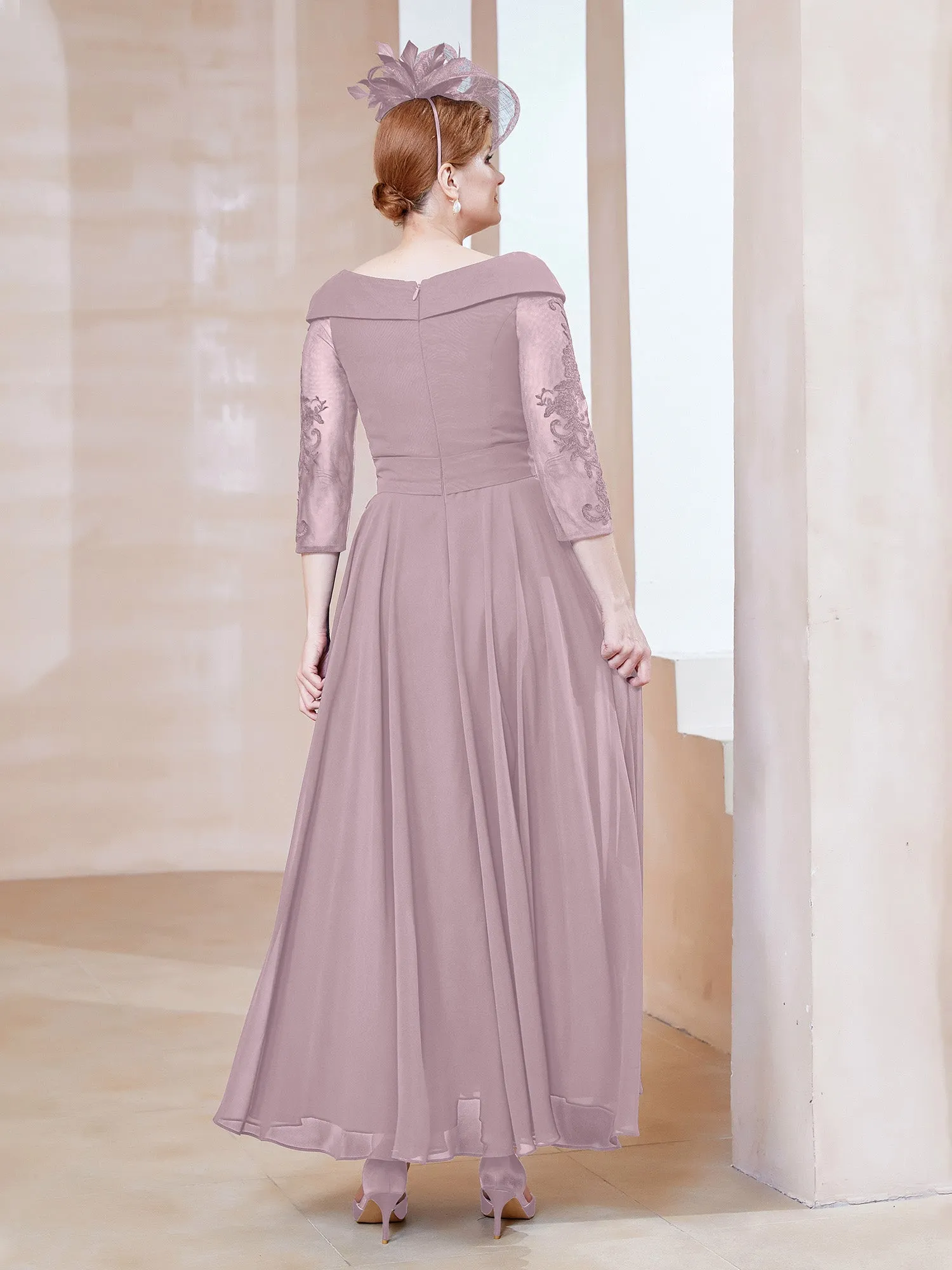 A-line V-neck Appliqued Chiffon Dress Dusk