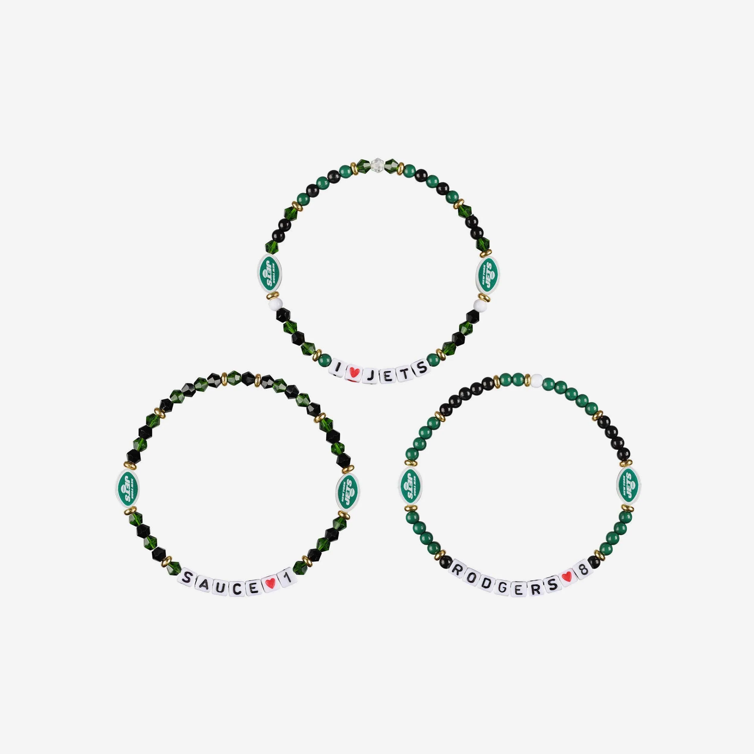 Aaron Rodgers & Sauce Gardner New York Jets 3 Pack Player Friendship Bracelet