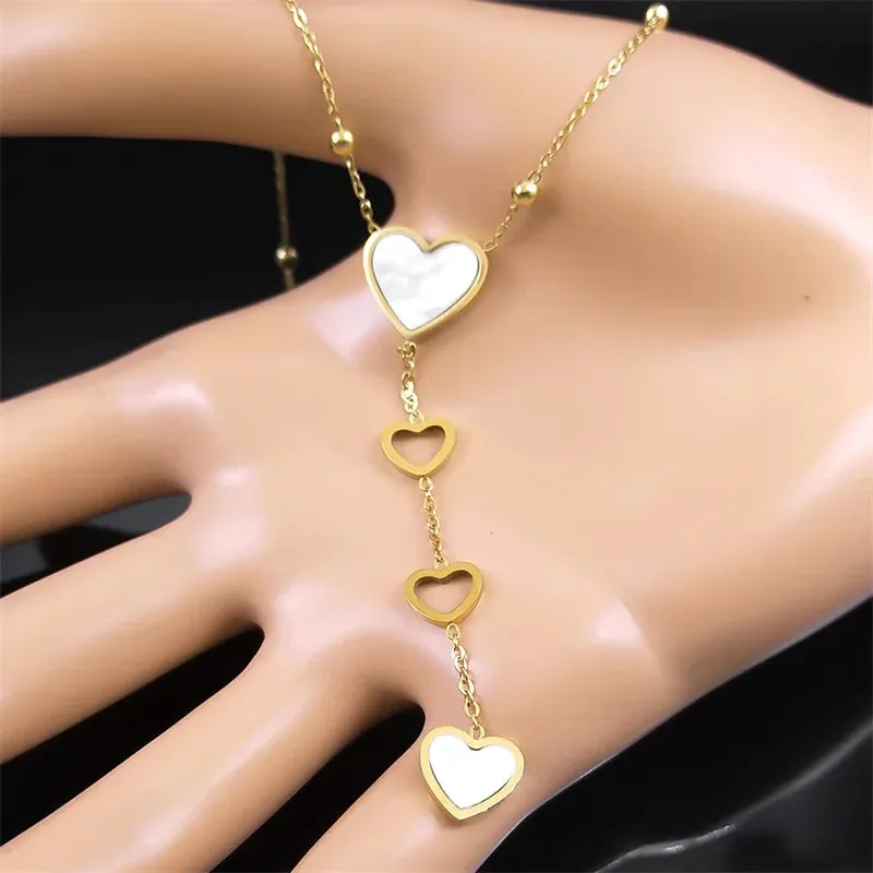 Aesthetic Trendy Heart Chain Link Necklace for Women Stainless Steel Gold Color Wedding Party Jewelry