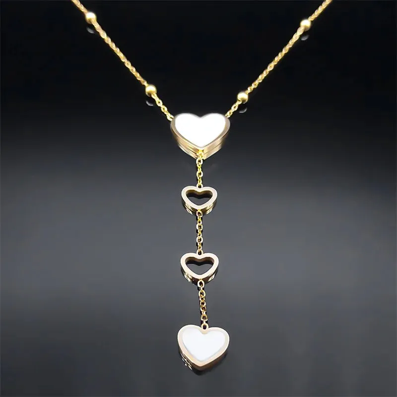 Aesthetic Trendy Heart Chain Link Necklace for Women Stainless Steel Gold Color Wedding Party Jewelry