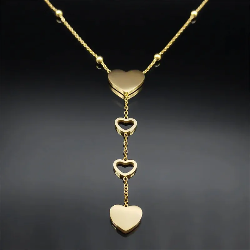 Aesthetic Trendy Heart Chain Link Necklace for Women Stainless Steel Gold Color Wedding Party Jewelry