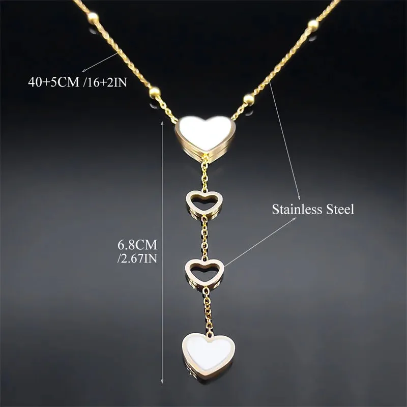 Aesthetic Trendy Heart Chain Link Necklace for Women Stainless Steel Gold Color Wedding Party Jewelry