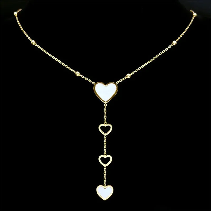 Aesthetic Trendy Heart Chain Link Necklace for Women Stainless Steel Gold Color Wedding Party Jewelry
