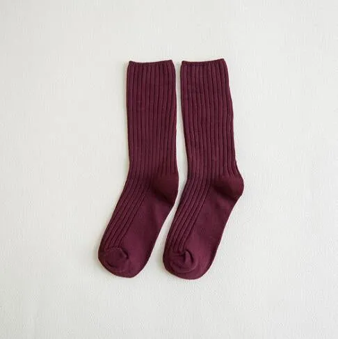 Anysox 5 Pairs One Size 36-43 Purple Retro Long Knitted Socks Cotton Autumn Winter Solid Color Women Student Girls