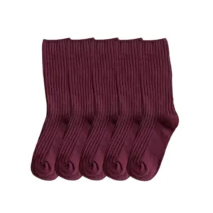 Anysox 5 Pairs One Size 36-43 Purple Retro Long Knitted Socks Cotton Autumn Winter Solid Color Women Student Girls