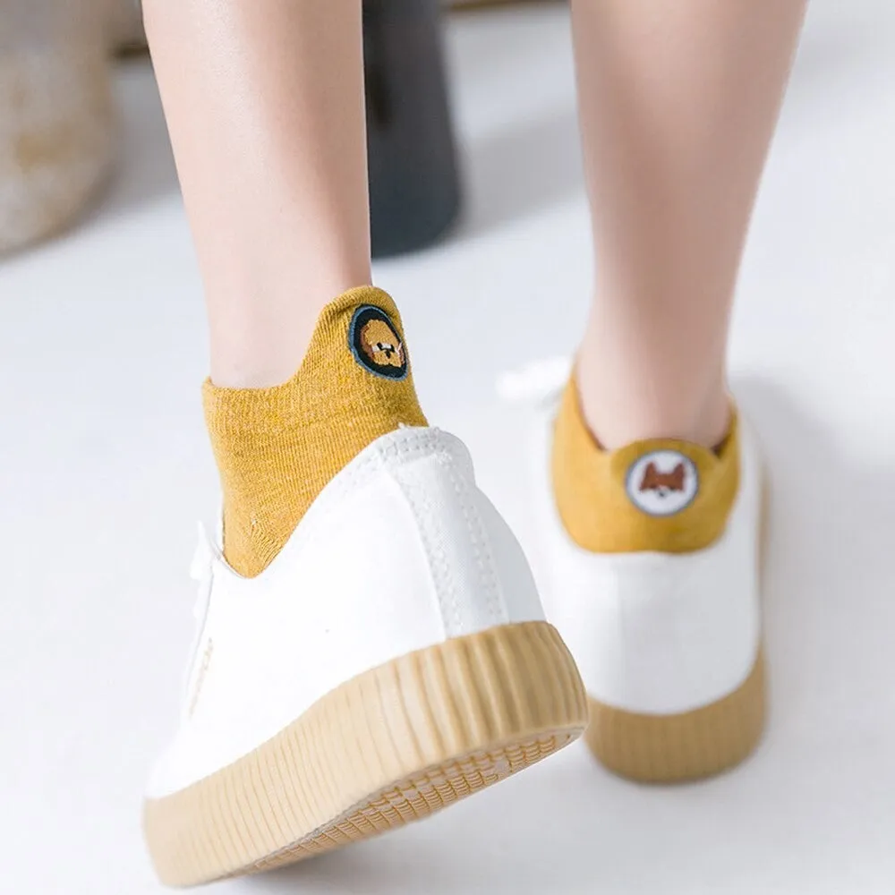 Anysox 5 Pairs One Size 4-5 Black Fashion Funny Unisex Stereoscopic Heel Embroidered Women Candy Color Cotton Short Cute Socks