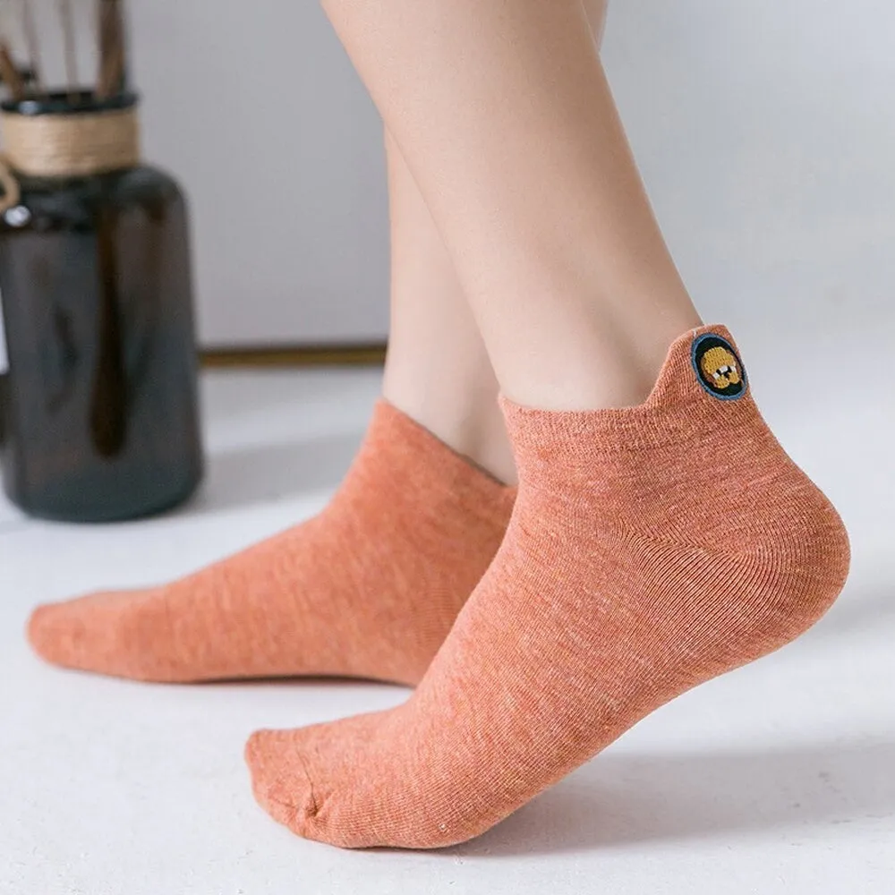 Anysox 5 Pairs One Size 4-5 Black Fashion Funny Unisex Stereoscopic Heel Embroidered Women Candy Color Cotton Short Cute Socks