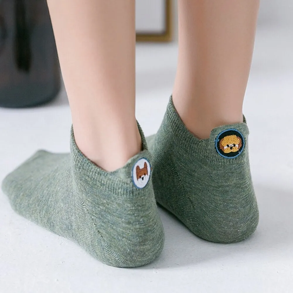 Anysox 5 Pairs One Size 4-5 Black Fashion Funny Unisex Stereoscopic Heel Embroidered Women Candy Color Cotton Short Cute Socks