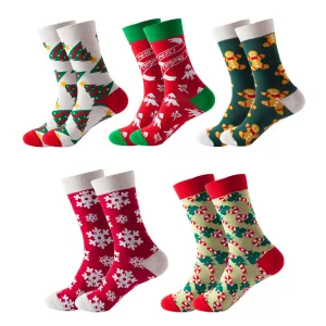 Anysox 5 Pairs One Size 5-11 Mixed Color Set Christmas Socks Cotton Fashion Nature Woman Skateboard Oil Paitiing