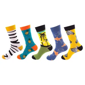 Anysox 5 Pairs One Size 5-11 Mixed Color Set Christmas Socks Zebra Cotton Fashion Woman Skateboard Oil Paitiing