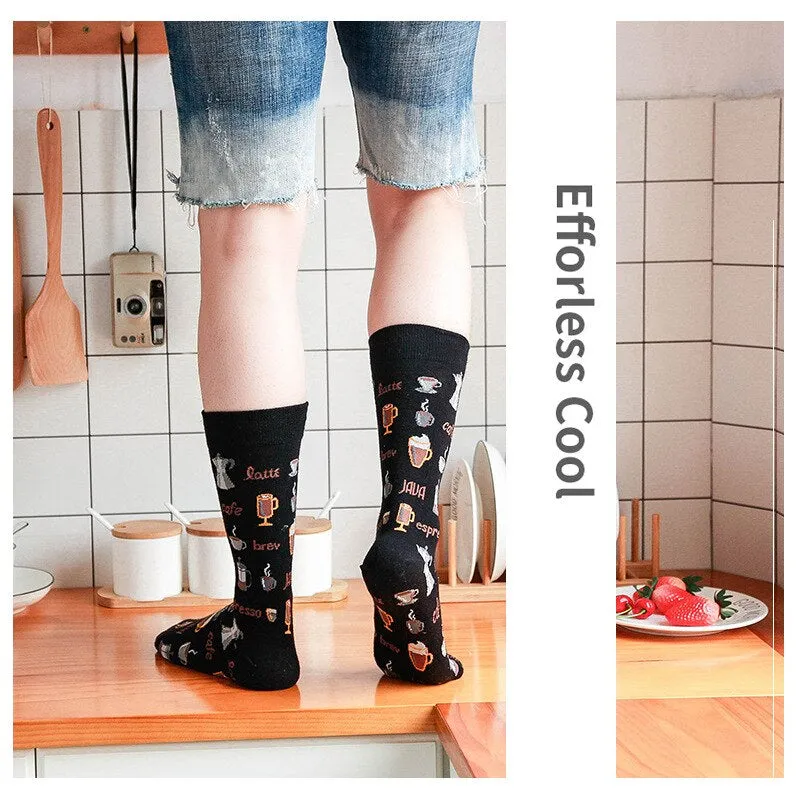 Anysox 5 Pairs One Size 5-11 Mixed Color Socks Cotton Fashion Shape Designs Woman Skateboard Oil Paitiing