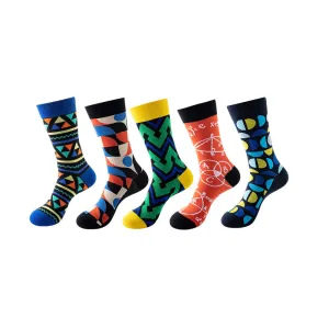 Anysox 5 Pairs One Size 5-11 Mixed Color Socks Cotton Fashion Shape Designs Woman Skateboard Oil Paitiing
