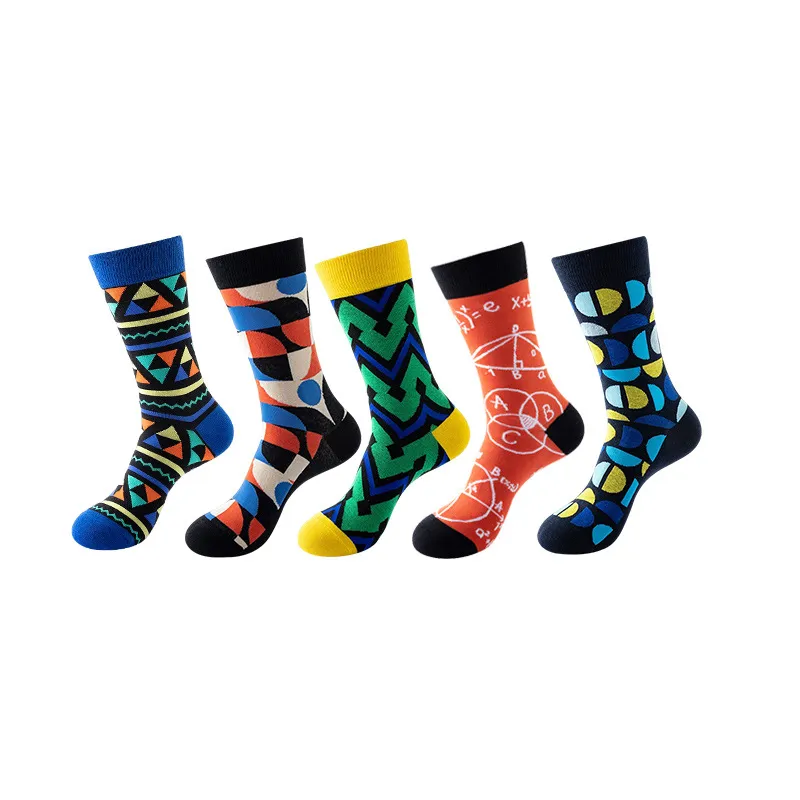 Anysox 5 Pairs One Size 5-11 Mixed Color Socks Cotton Fashion Shape Designs Woman Skateboard Oil Paitiing