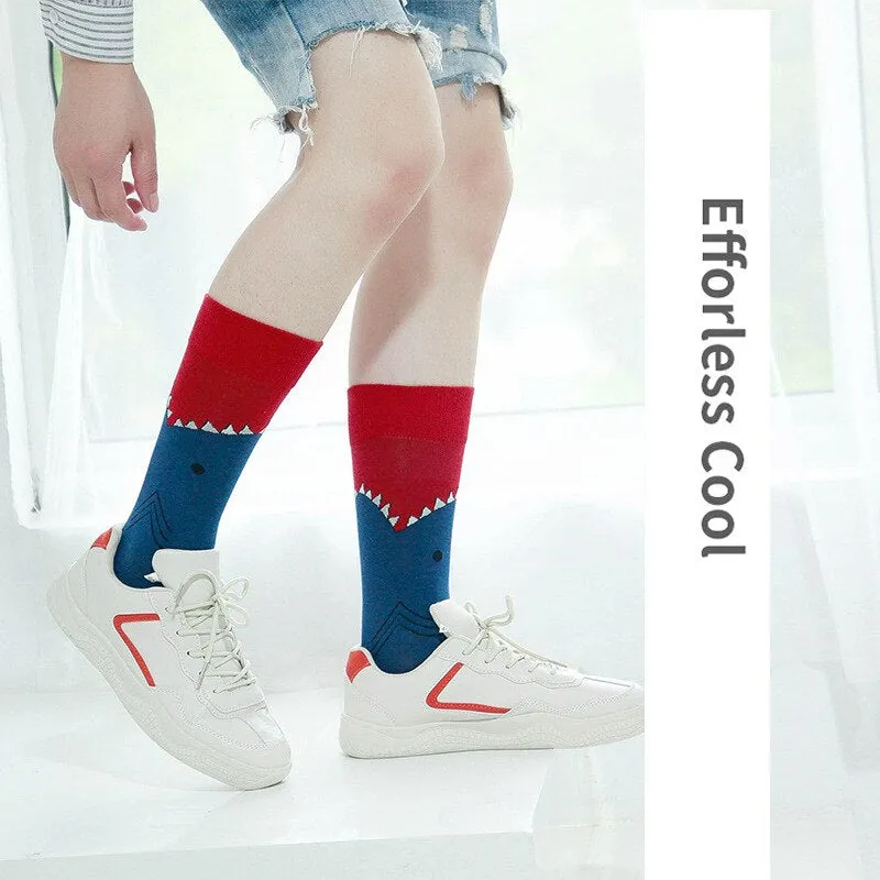 Anysox 5 Pairs One Size 5-11 Mixed Color Socks Eye Cotton Fashion Woman Skateboard Oil Paitiing