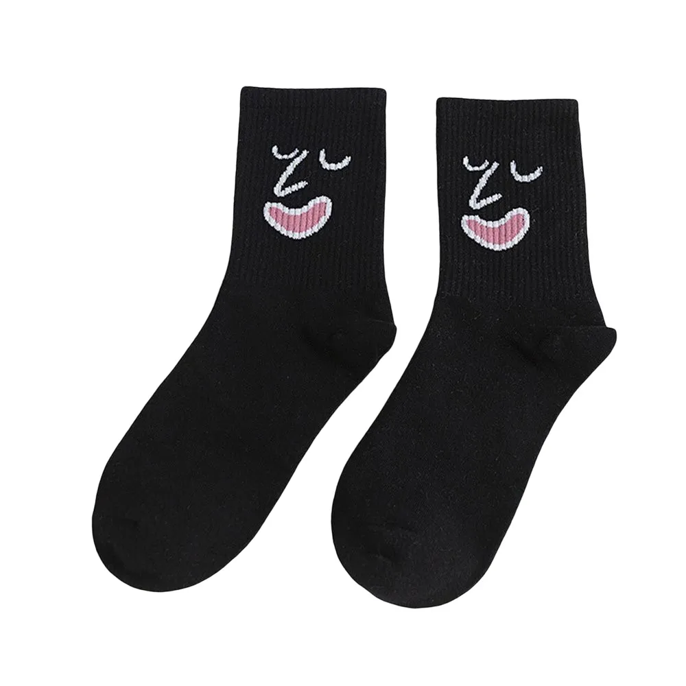 Anysox 5 Pairs One Size 5-9 Black Unisex Wacky Expressions Style Trend Surprise Socks With Candy Colors Funny, Kawaii, Happy Girls Socks For Women