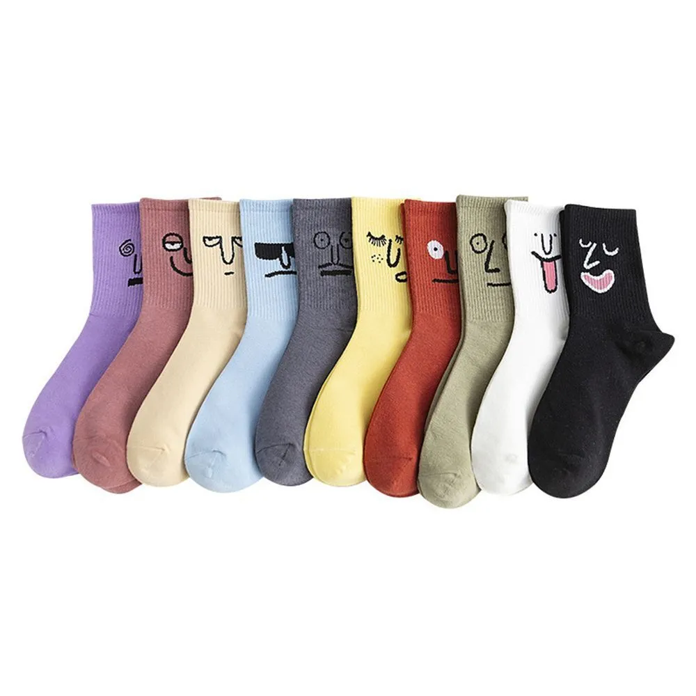 Anysox 5 Pairs One Size 5-9 Black Unisex Wacky Expressions Style Trend Surprise Socks With Candy Colors Funny, Kawaii, Happy Girls Socks For Women