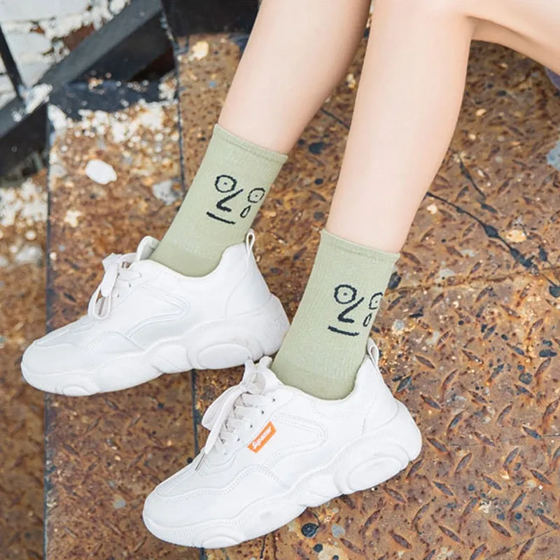 Anysox 5 Pairs One Size 5-9 Black Unisex Wacky Expressions Style Trend Surprise Socks With Candy Colors Funny, Kawaii, Happy Girls Socks For Women
