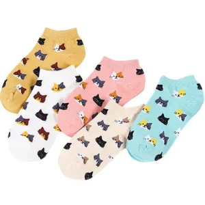 Anysox 5 Pairs One Size 5-9 Candy Color Kitten Summer Invisible Female Fashion Casual Cute Cartoon Short Cotton Ladies Dropship